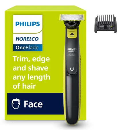 Norelco Philips OneBlade 360 Hybrid Face, recortadora de barba eléctrica y afeitadora, con tecnología de cuchillas 360, 1 cuchilla 360 para cara, peine ajustable 5 en 1, modelo QP2724/90