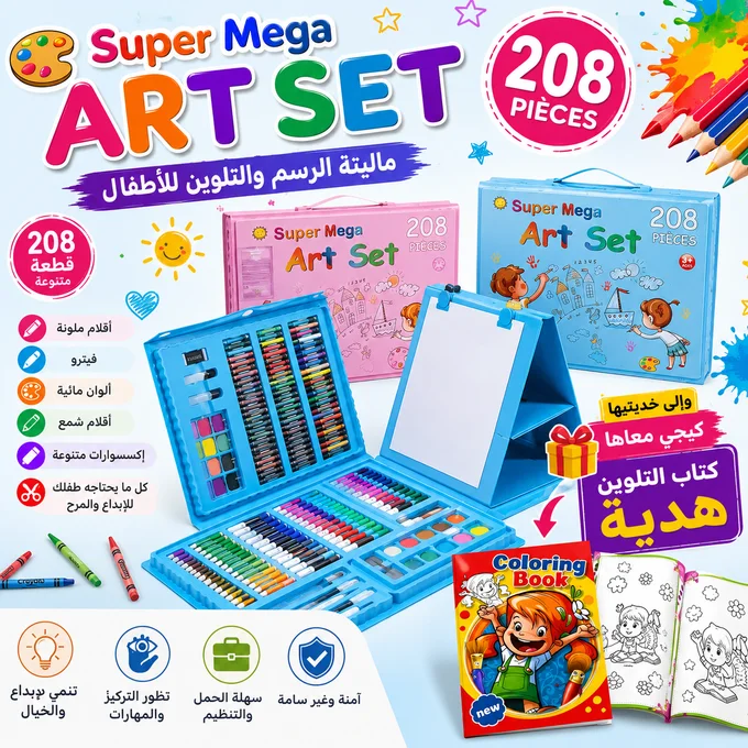 ماليتة الرسم للأطفال مع كتاب التلوين شامل 📚 ـ الحجم الكبير