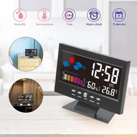 Horloge LCD multifonctionnelle, affichage numérique , météo, température et  l'humidité,