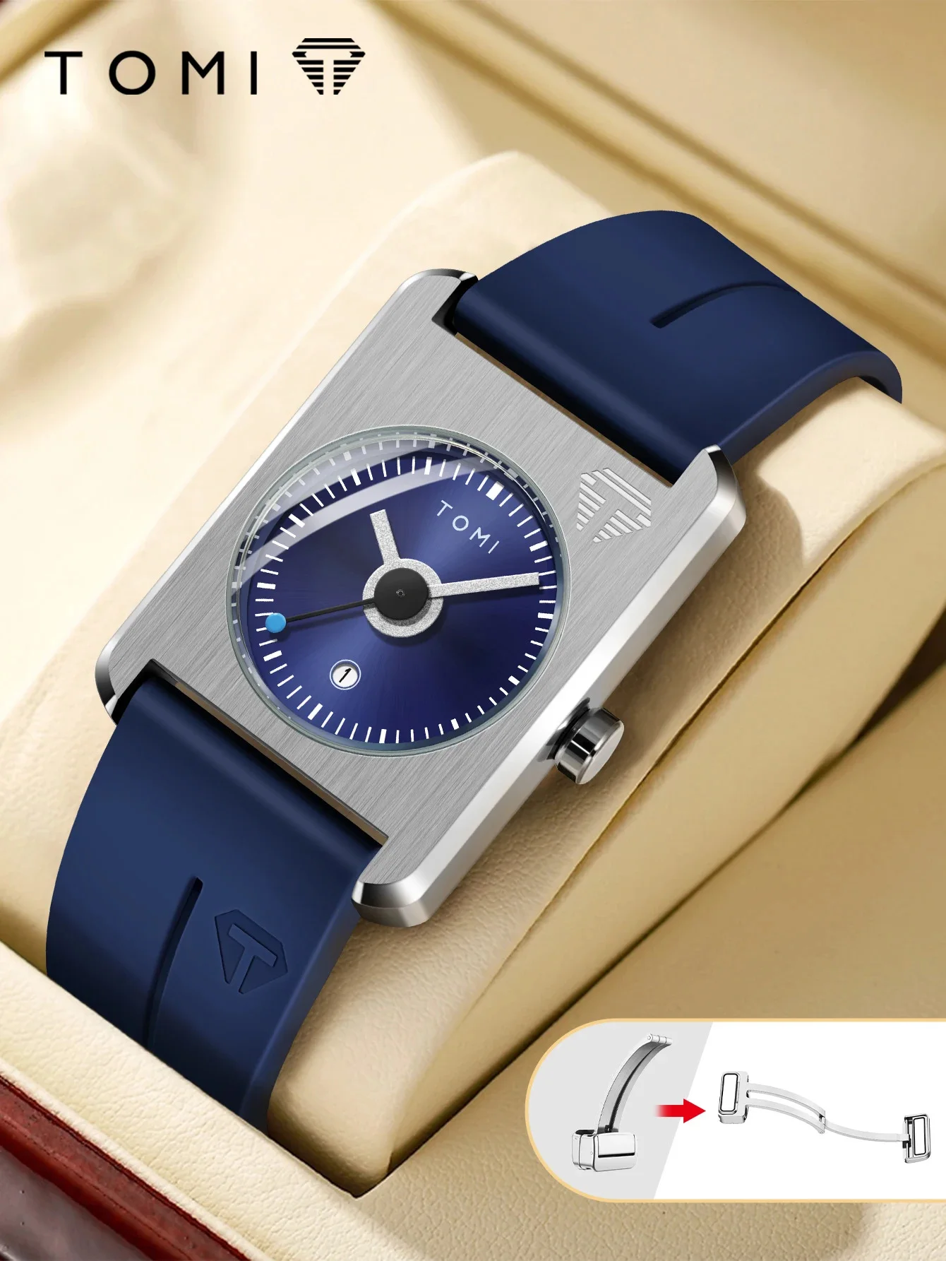 ساعات يد رجالية مربعة تعمل بالكوارتز، ذات ميناء صغير ومشبك مغناطيسي، تصميم بسيط وكاجوال