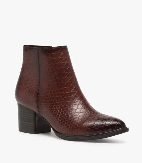 Boots femme zippes a talon dessus imitation croco camel originale