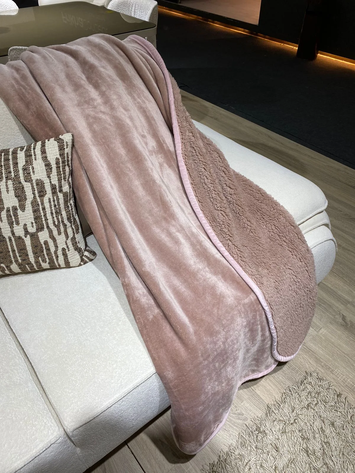 plaid double face rose poudré