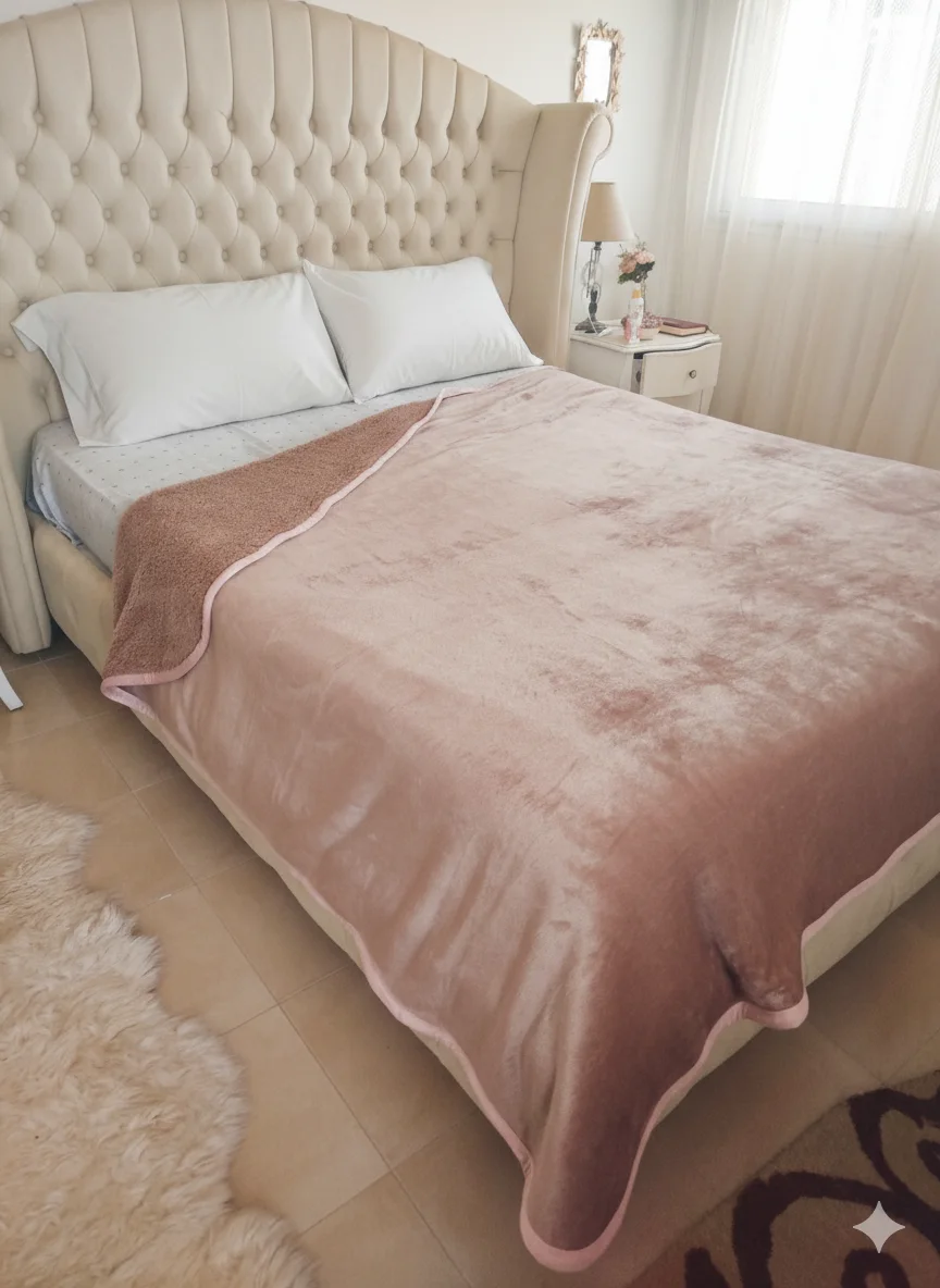 plaid double face rose bébé