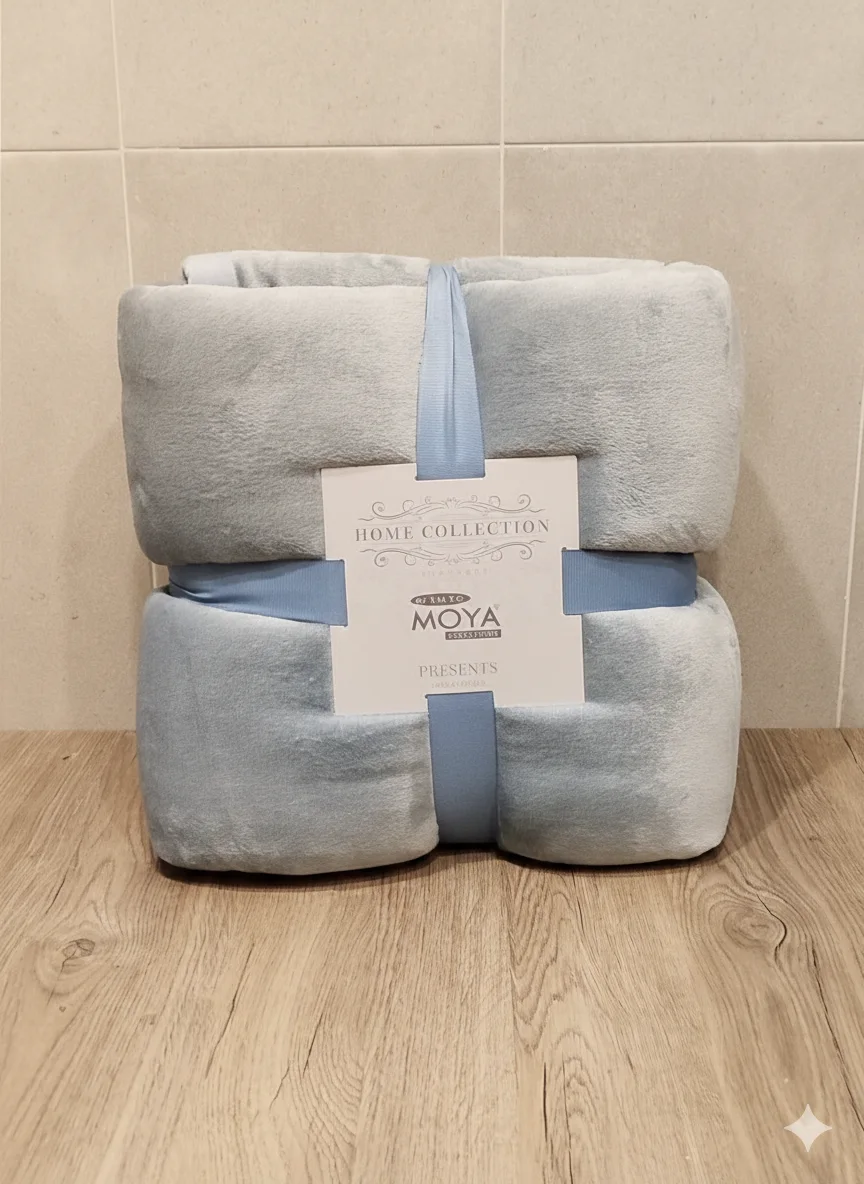 plaid double face uni bleu ciel