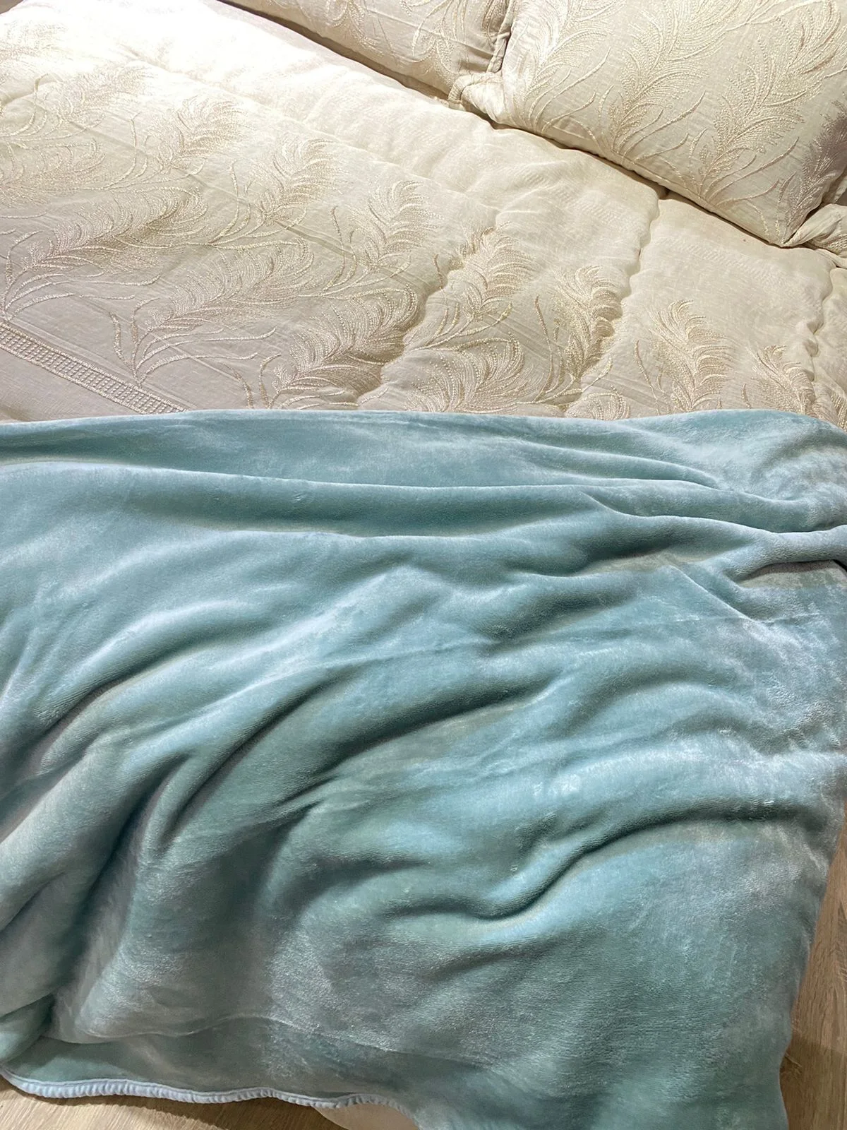 plaid double face uni bleu ciel