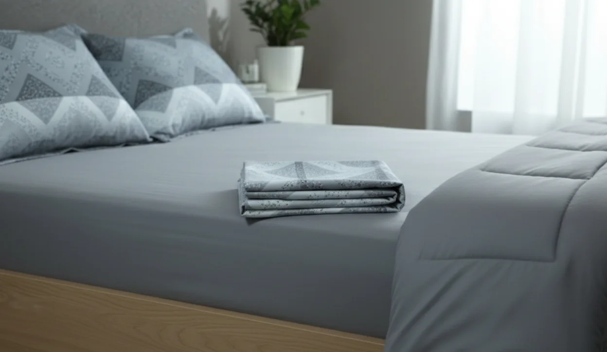 Pack Couette + parrure de drap formes géométriques gris