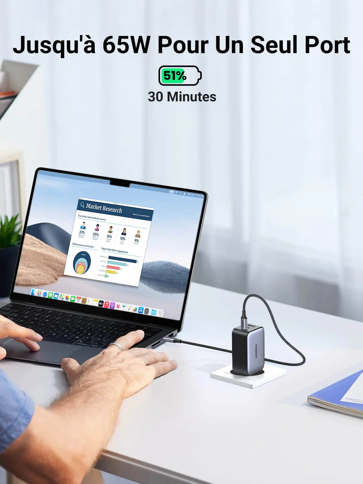 UGREEN Nexode Chargeur de Voyage 65 W 3 ports