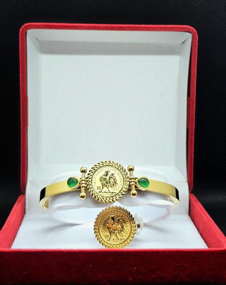 Parure Élégance – Bracelet & Bague à Maillons Dorés Cristallisés