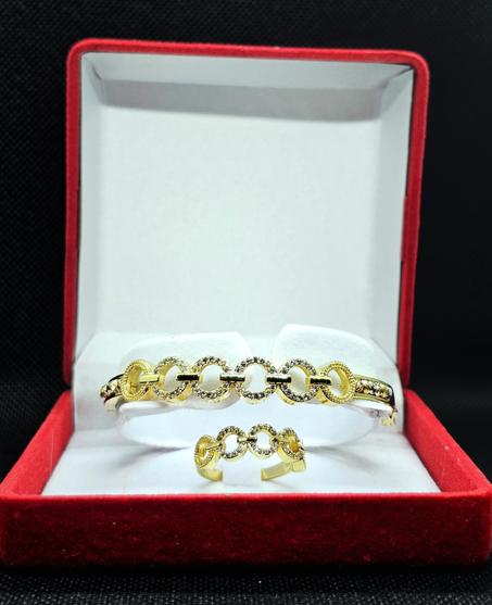 Parure Prestige – Bracelet & Bague à Maillons Dorés