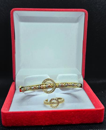 Parure Cercle Éternel – Bracelet & Bague Dorés avec Cristaux