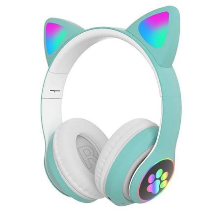 سماعات اذن القطة المضيـئة سماعة أذن لاسلكية قابلة للطي BT5.0 مع ميكروفون بطاقة مشغل MP3 أضواء LED ملونة للهاتف المحمول و الكمبيوتر المحمول