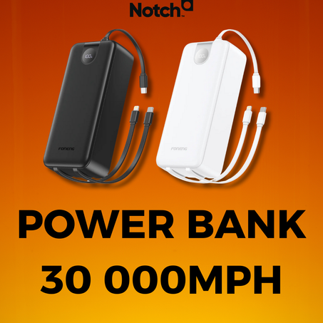 Power BANK 30 000 mAh avec câbles intégrés