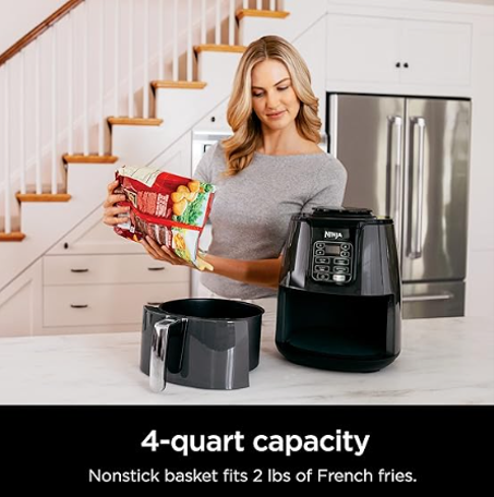 مقلاة هوائية AF101 من نينجا، 3.7 لترات، أسود/رمادي