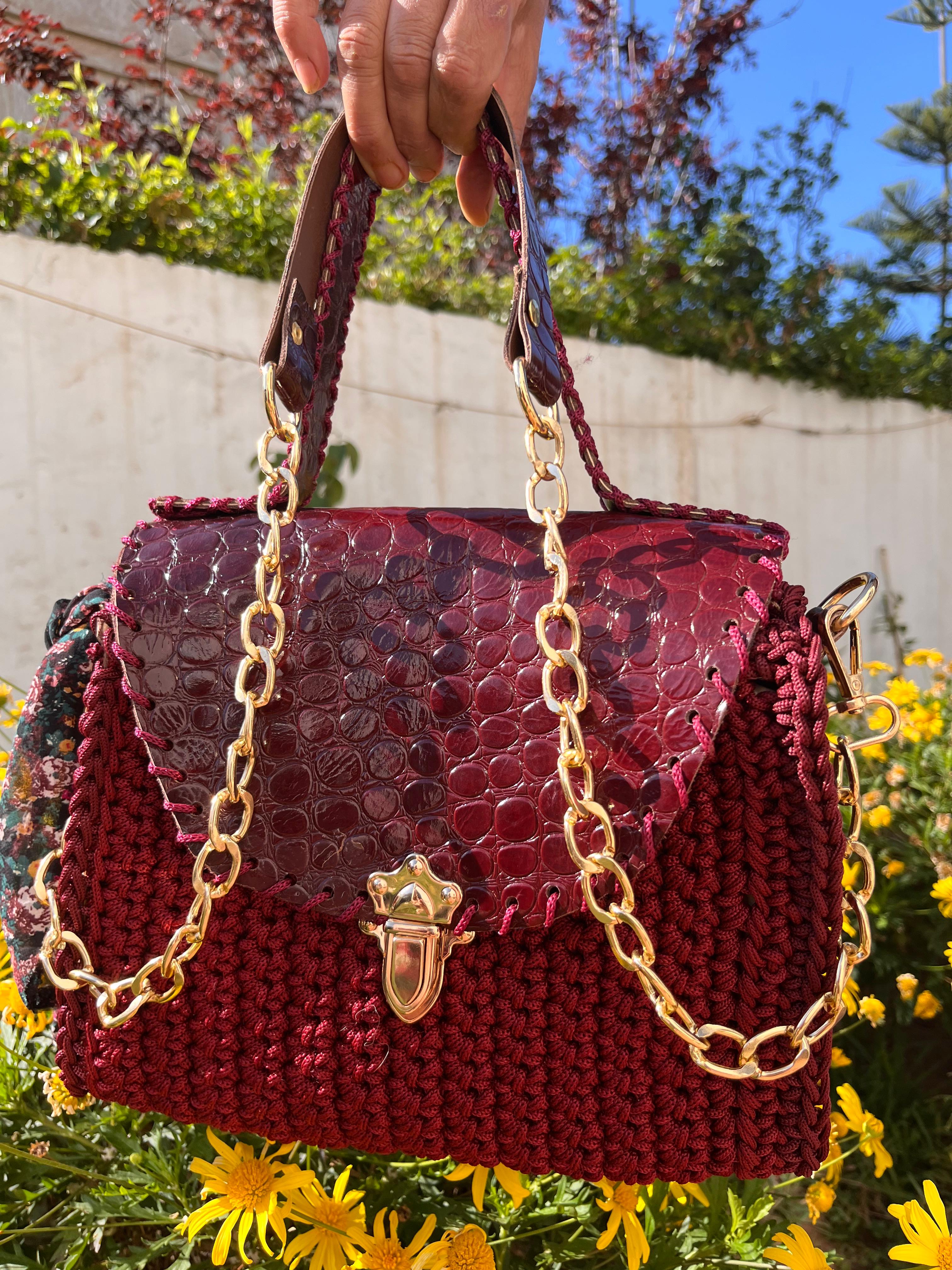 Sac Cuir & Crochet – Grenat