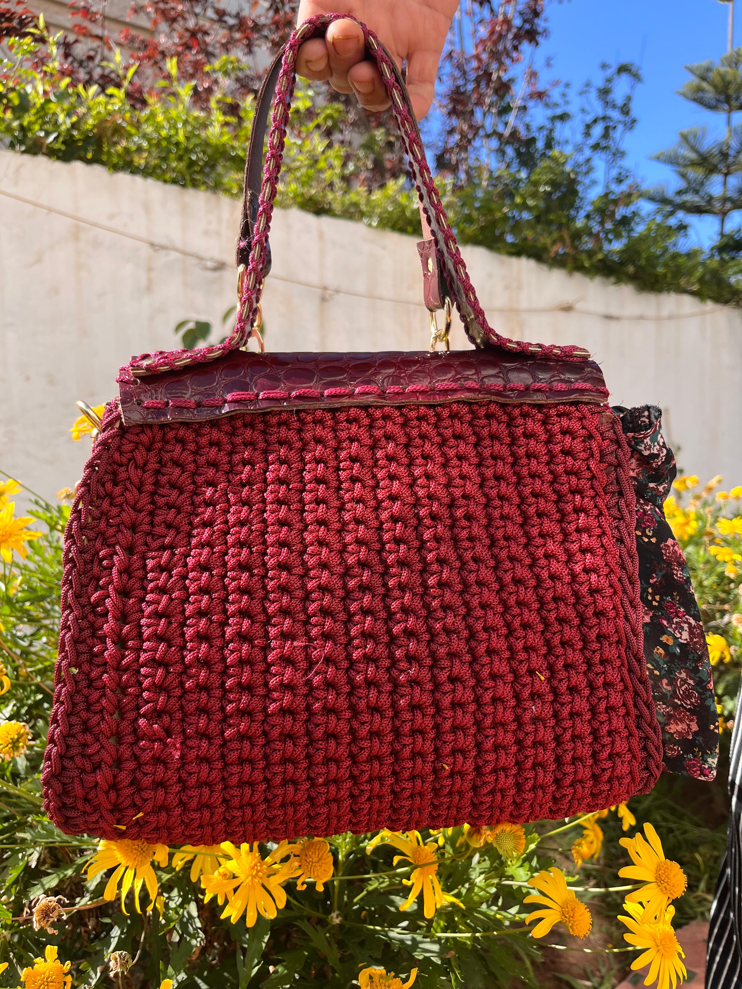 Sac Cuir & Crochet – Grenat