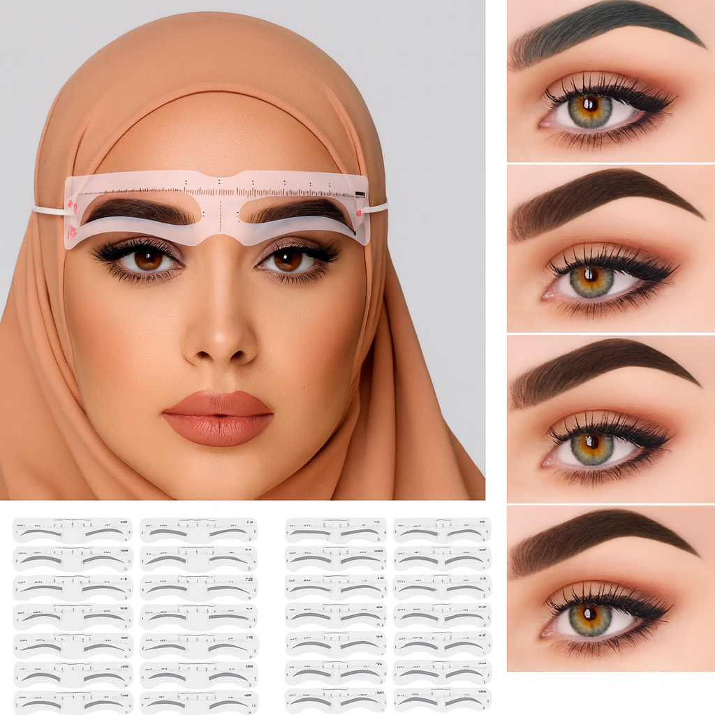 مجموعة قوالب الحواجب القابلة لإعادة الاستخدام – أداة تحديد ورسم الحاجب مع مسطرة ناعمة للتشكيل والتهذيب | قوالب احترافية لتنسيق الحواجب بسهولة ودقة