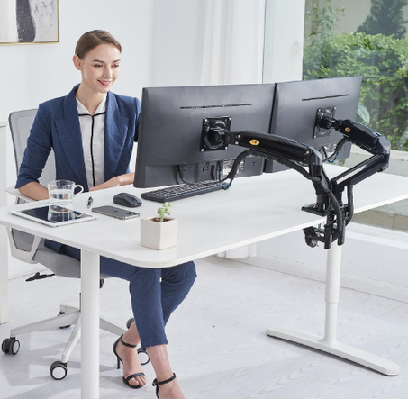 حامل مكتبي مزدوج ان بي نورث بايو مزود بمسند يعمل بنظام دوران كامل الحركة لشاشتين مقاس 17-27 انش مع سعة تحميل 4.4-19.8 باوند لكل شاشة، F160