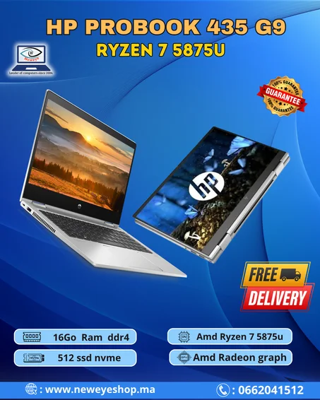 HP ProBook x360 435 G9 AMD Ryzen 7 Pro 5875U I 16Go I 512 Go SSD I 13.3″ Full HD Rotation Tactile [Remis à Neuf]