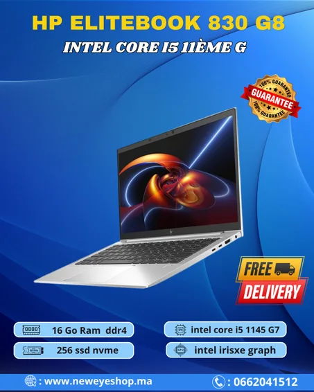 hp elitebook 830 g8 intel core i5 1145 G7 11ème génération 16 Go 256 ssd nvme
