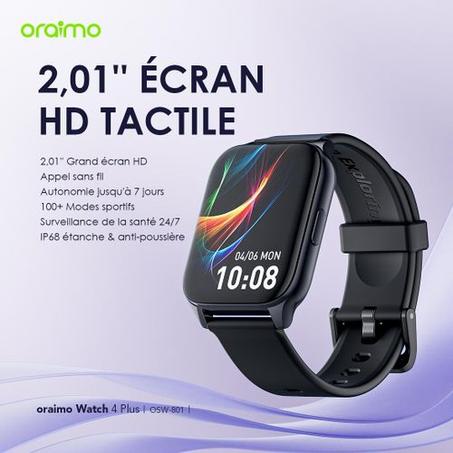 Oraimo Watch 4 Plus 2.01 inch HD IP68 Montre intelligente