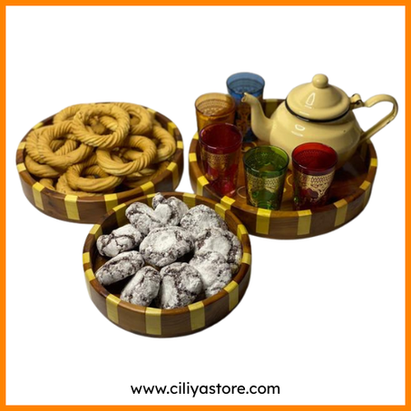 3 صينيات دائرية من خشب  العرعار