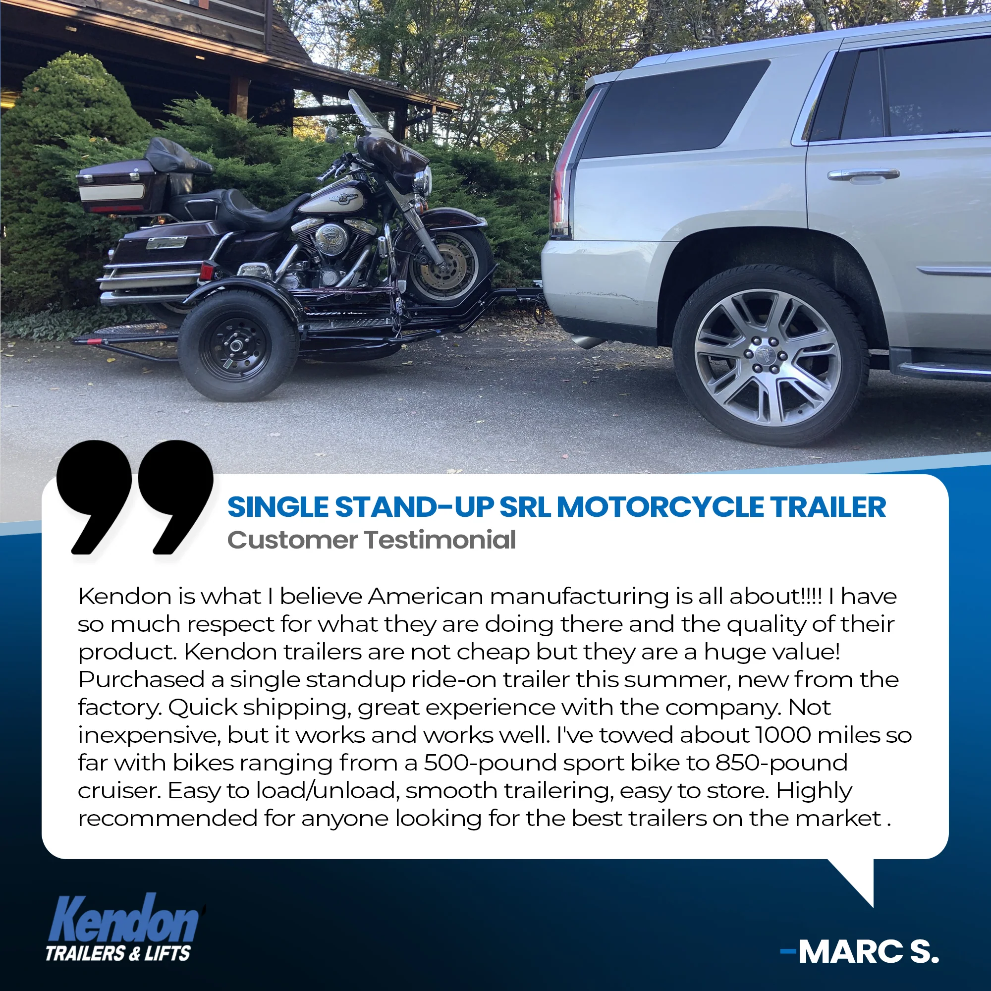 BB107RU Single Ride-Up SRL Stand-Up™ Motorcycle Trailer