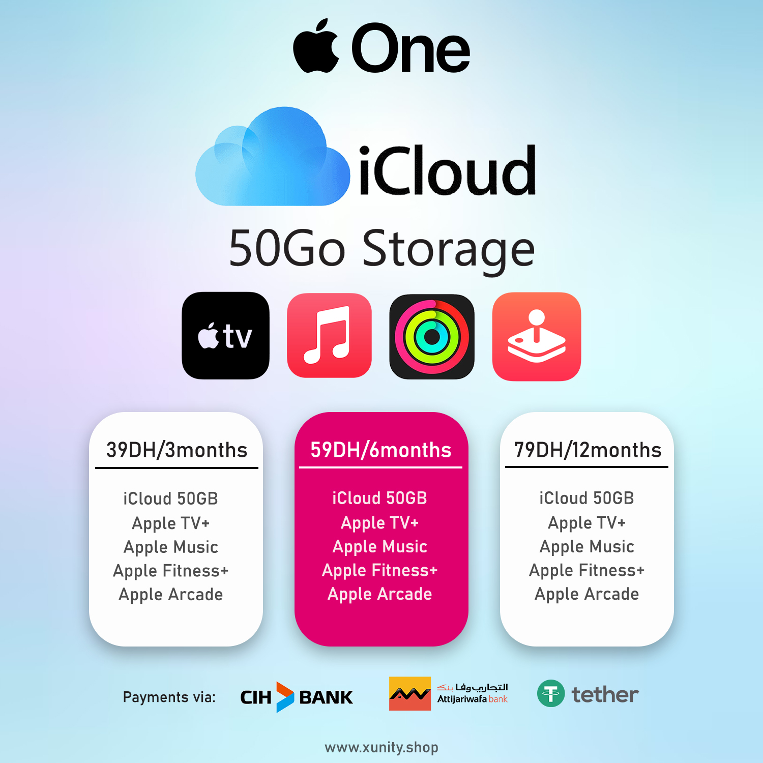 Apple One 3-Month Subscription | 50GB iCloud, Apple Music, TV+, Fitness+, Arcade