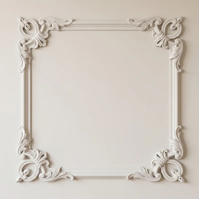 Ornement d’Angle Baroque en Plâtre Décoratif – Élément Mural Élégant pour Intérieur Luxe