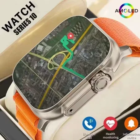 الساعة الذكية Smartwatch Series 10 Ultra – شاشة AMOLED وشريط برتقالي أنيق