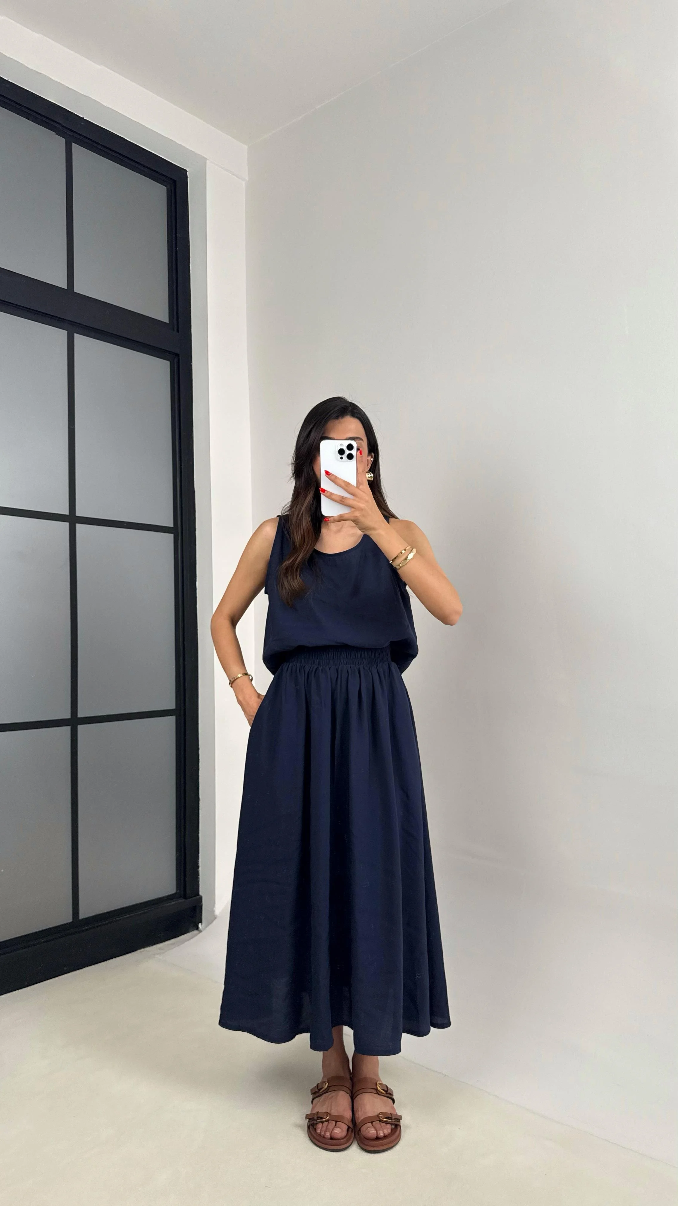 Ensemble deux pièces en Tencel froissé : chemisier  et jupe à taille élastique
