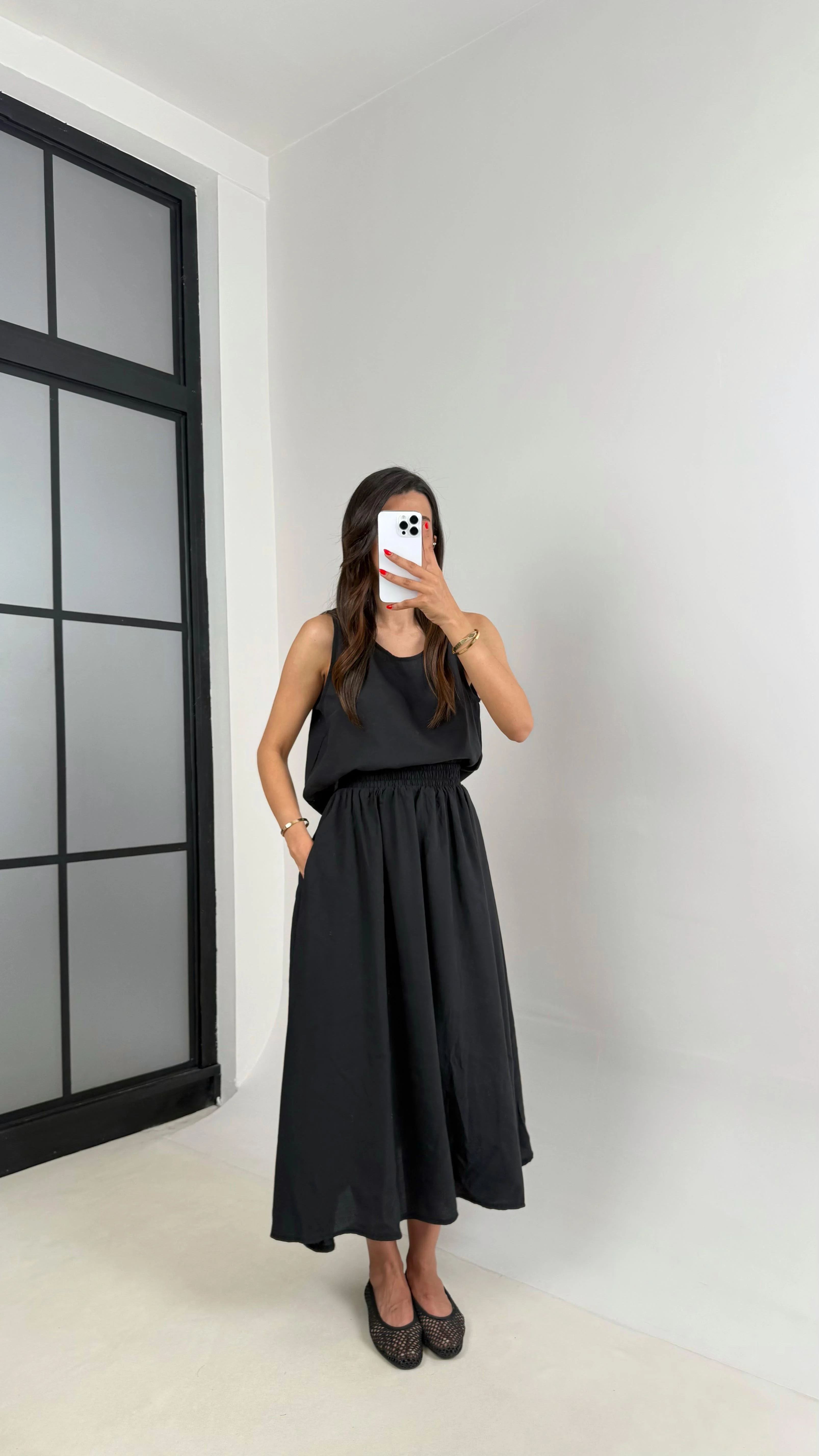 Ensemble deux pièces en Tencel froissé : chemisier  et jupe à taille élastique
