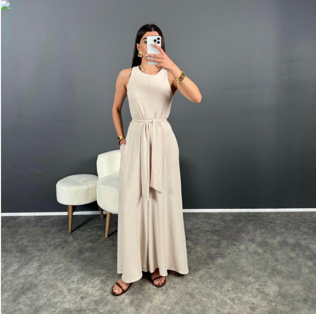 Combinaisons beige pour femmes , ceinture sexy et unicolore.