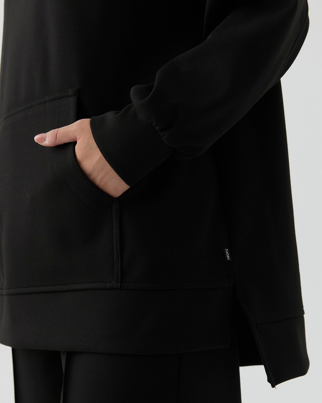 Sweat en tricot avec poche kangourou - Noir-GRIS