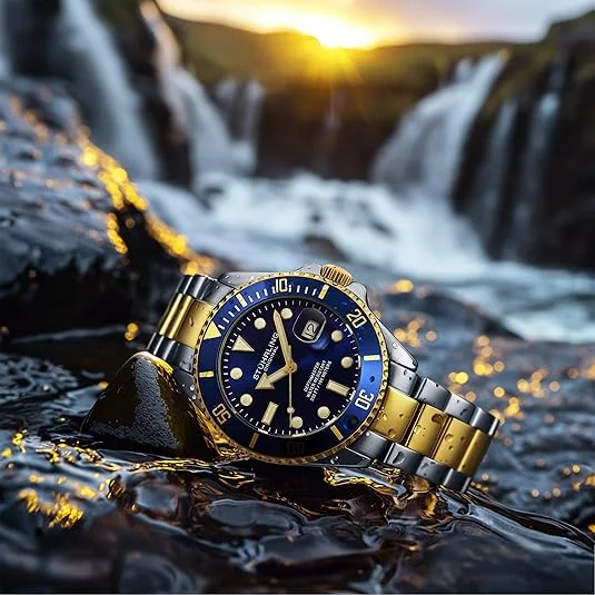 ستاهرلنغ اورجنال ساعة غوص للرجال، حركة سويسرية، ستانلس ستيل، مينا ازرق، سوار من الستانلس ستيل، مقاومة للماء حتى عمق 100 متر