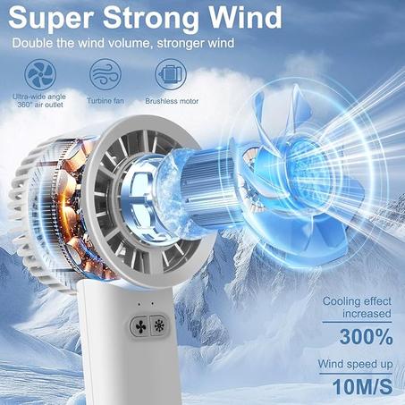 مروحة تبريد محمولة باليد خارجية صغيرة بمنفذ USB، مروحة نموذج صغيرة قابلة لإعادة الشحن، تبريد بسرعة رياح قوية للسفر أو الهواء الطلق أو المنزل أو المكتب من كونزو - أبيض