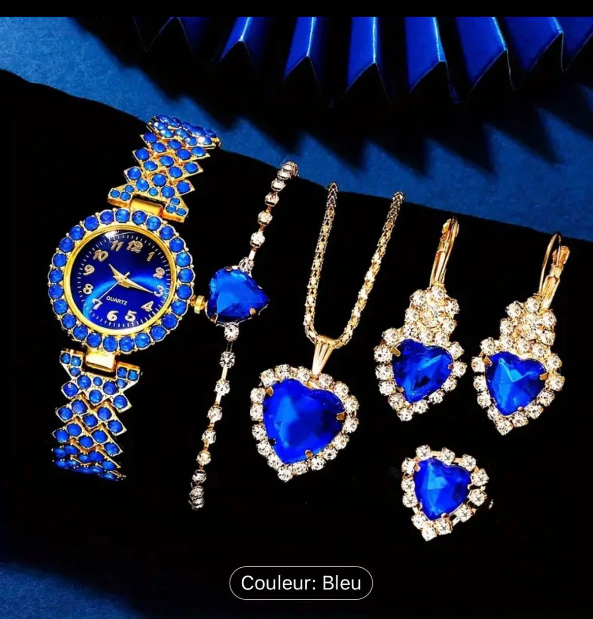 💎 Elegant Women Rhinestone Quartz Watch Blue Fashion – ساعة نسائية أنيقة مزينة بفصوص كريستال بتصميم أزرق فاخر
