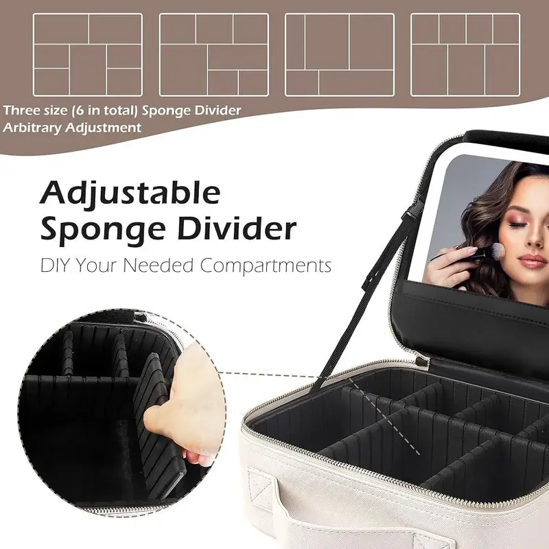 شنطة ماكياج بمرآة LED قابلة للشحن