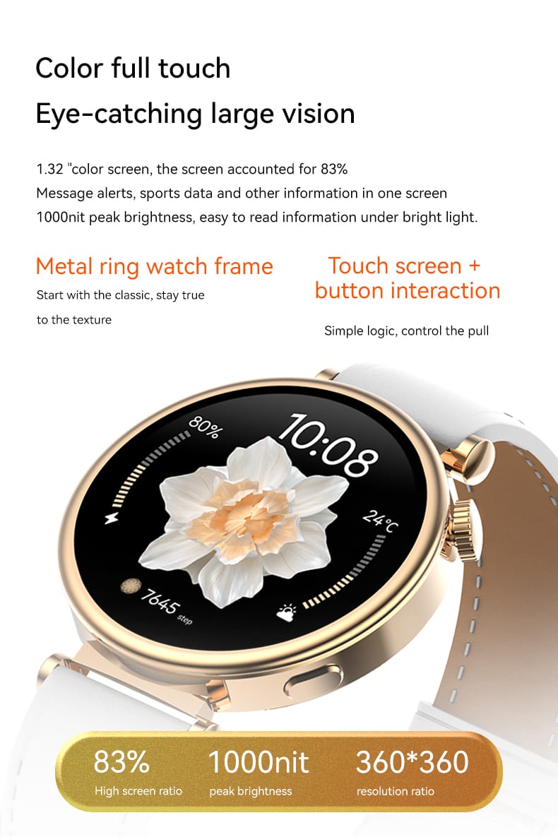 AMOLEDساعة ذكية أنيقة للنساء بشاشة مقاومة للماء