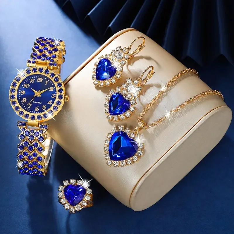 💎 Elegant Women Rhinestone Quartz Watch Blue Fashion – ساعة نسائية أنيقة مزينة بفصوص كريستال بتصميم أزرق فاخر