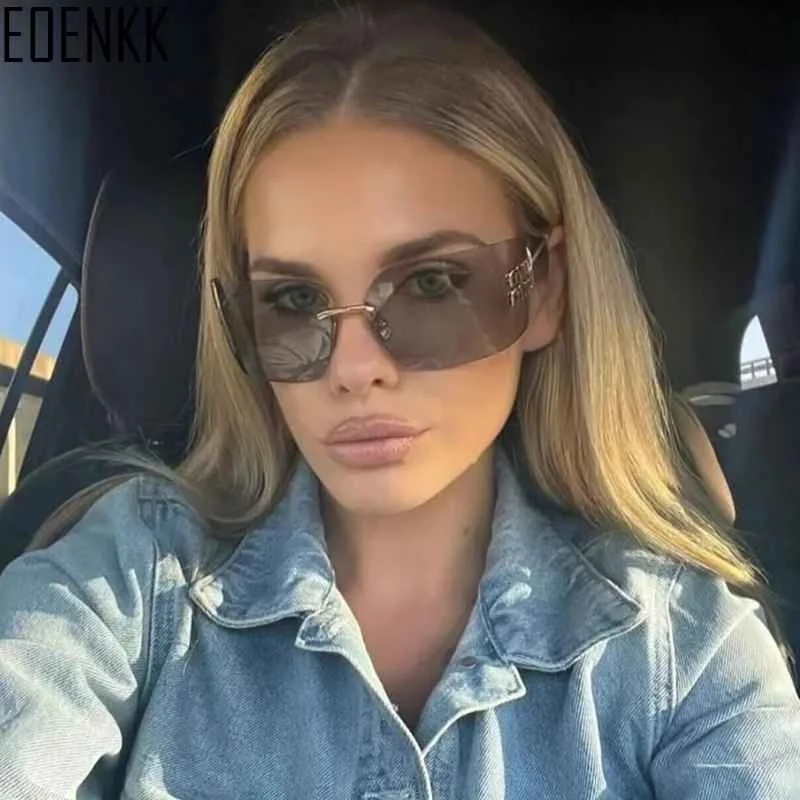 Women’s Futuristic Classic Rimless Gradient Lens Sunglasses – نظارات شمسية نسائية عصرية بدون إطار بعدسات متدرجة اللون