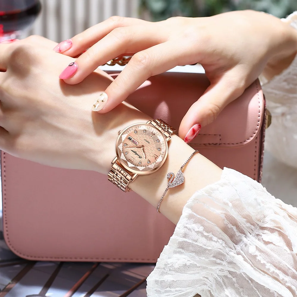 🌸 Femmes Montres Mode Rose Or Acier Quartz – ساعة نسائية أنيقة بلون ذهبي وردي من الفولاذ الكوارتز