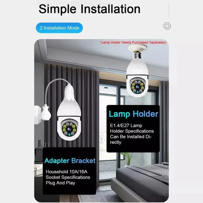 كاميرا مراقبه مزودة بمصباح قابلة الدوران 360درجة