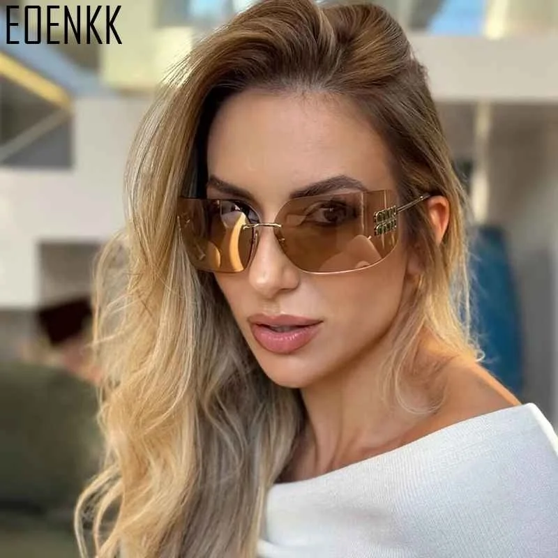 Women’s Futuristic Classic Rimless Gradient Lens Sunglasses – نظارات شمسية نسائية عصرية بدون إطار بعدسات متدرجة اللون