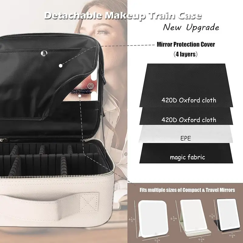 شنطة ماكياج بمرآة LED قابلة للشحن