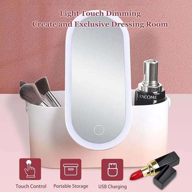 حقيبة مكياج للسفر , صندوق منظم لمستحضرات التجميل مع مرآة زينة LED
