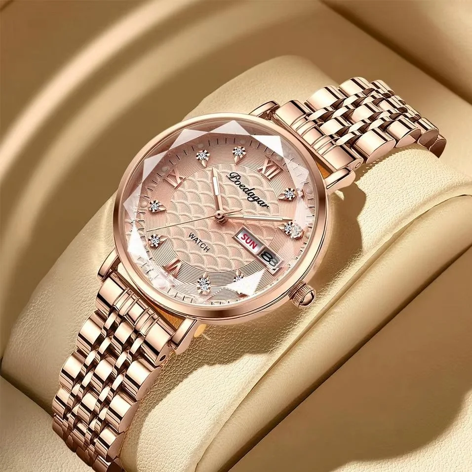 🌸 Femmes Montres Mode Rose Or Acier Quartz – ساعة نسائية أنيقة بلون ذهبي وردي من الفولاذ الكوارتز