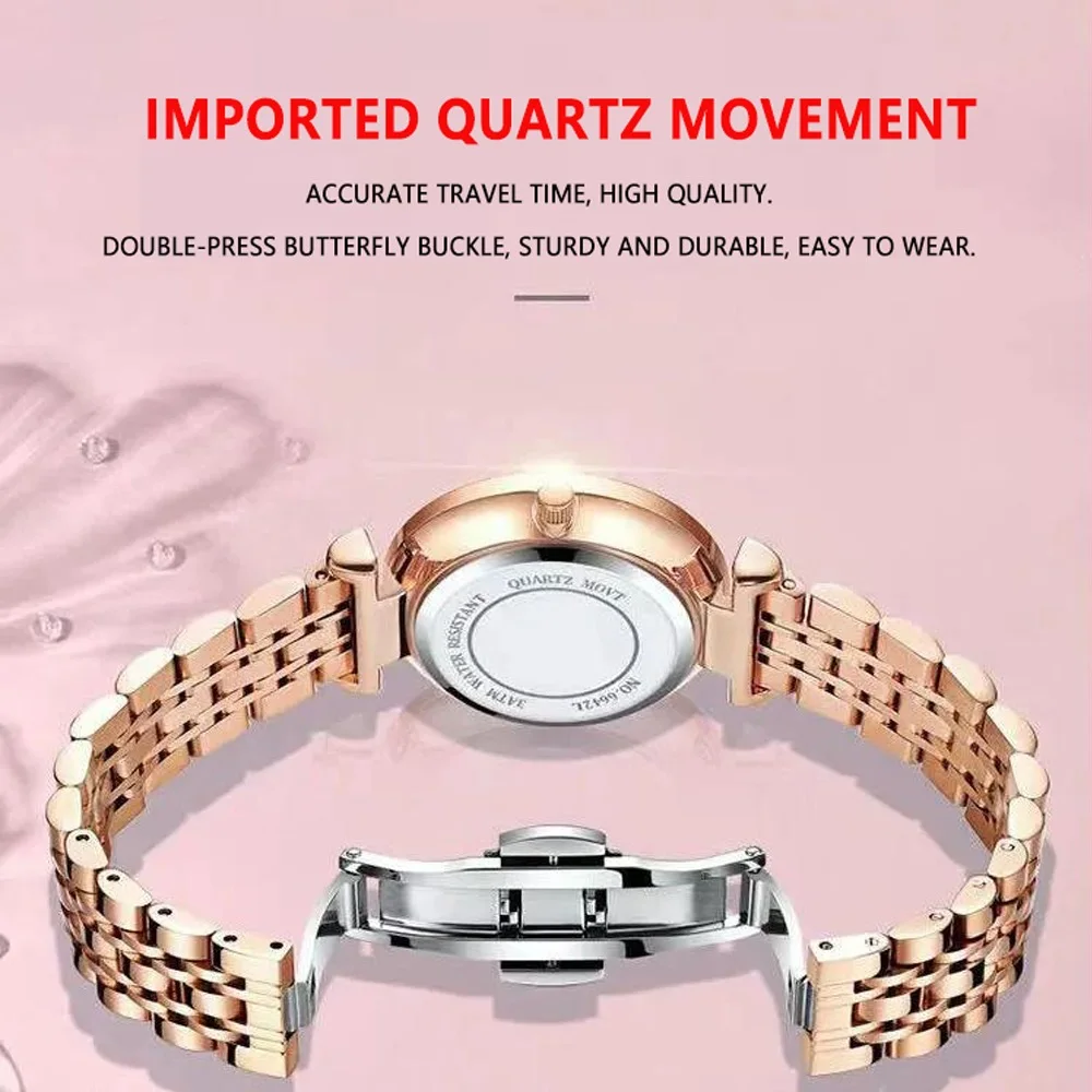 🌸 Femmes Montres Mode Rose Or Acier Quartz – ساعة نسائية أنيقة بلون ذهبي وردي من الفولاذ الكوارتز