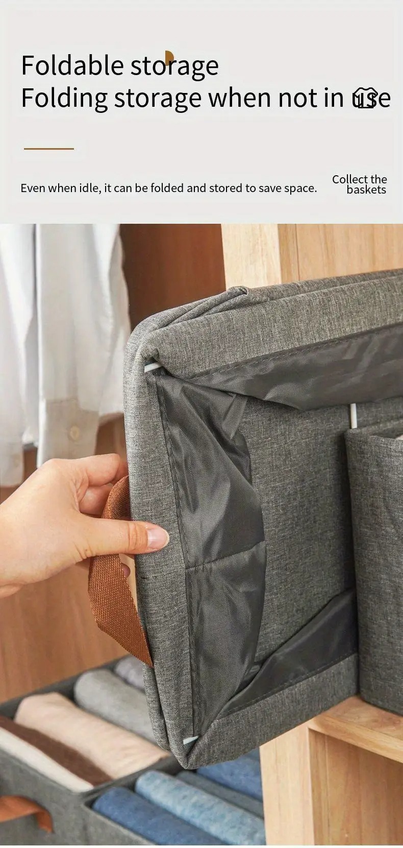 1pc, bacs de rangement avec cadre en acier, bacs de rangement en tissu, boîtes de rangement pliables, organisateurs de placard et paniers de rangement pour étagères de salon détails 8