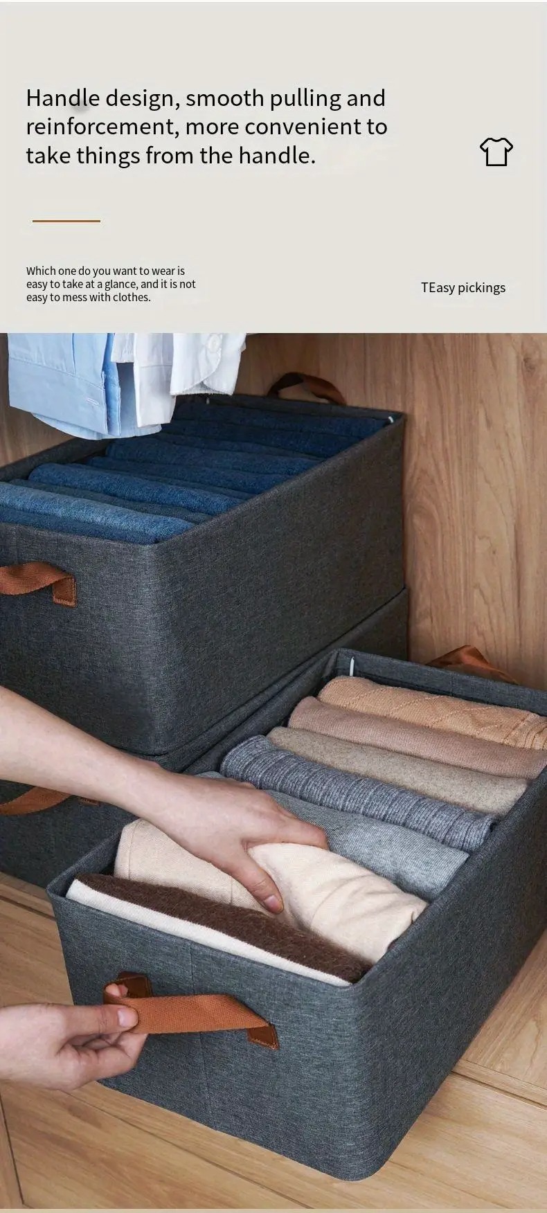 1pc, bacs de rangement avec cadre en acier, bacs de rangement en tissu, boîtes de rangement pliables, organisateurs de placard et paniers de rangement pour étagères de salon détails 3