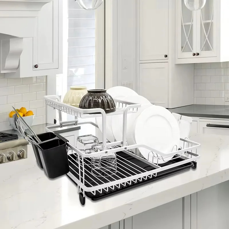 Égouttoir à Vaisselle en Métal — Organisation Pratique et Étanche pour Votre Cuisine – Blanc